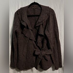 Fenn‎ Wright Manson Brown Tie Ruffled Cardigan Sweater 100% Wool Size Large